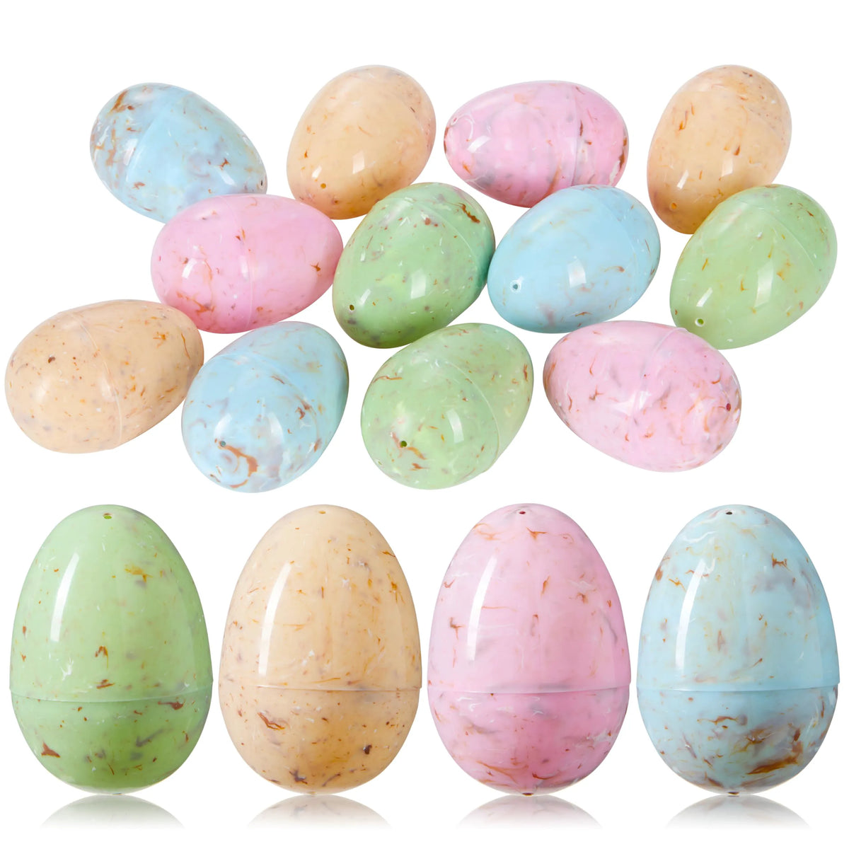 12 Plastic Easter Marble-Printed Fillable Empty Eggs