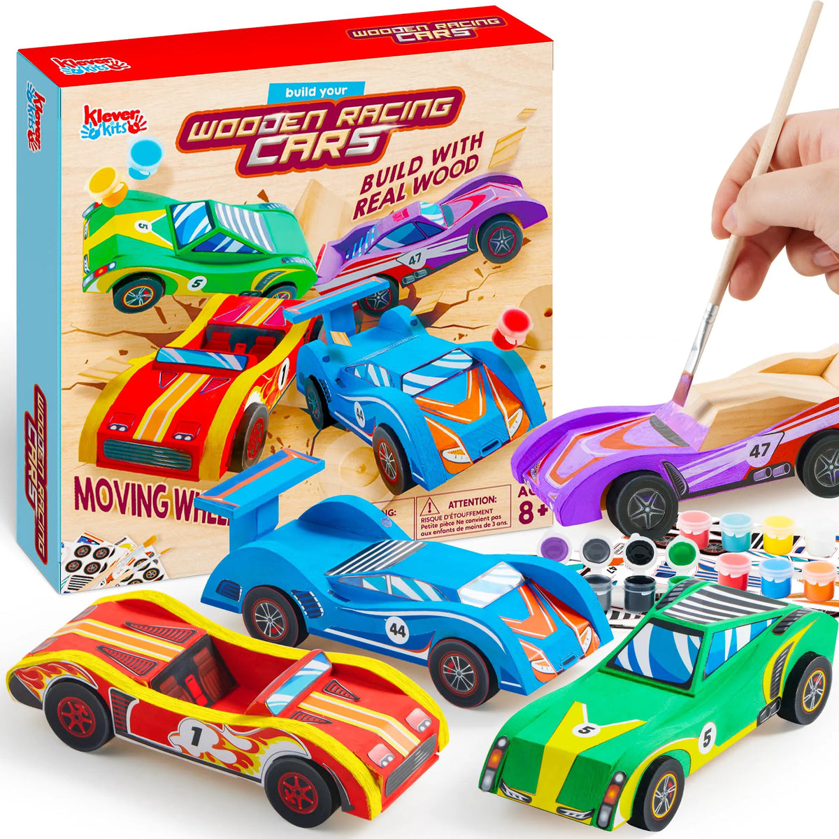 4 DIY Wooden Race Cars - Build & Paint Your Own Wood Craft Kit