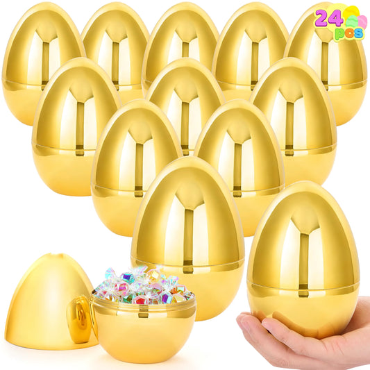 24 Large Plastic Golden Easter Eggs, 6-Inch Jumbo Fillable Eggs