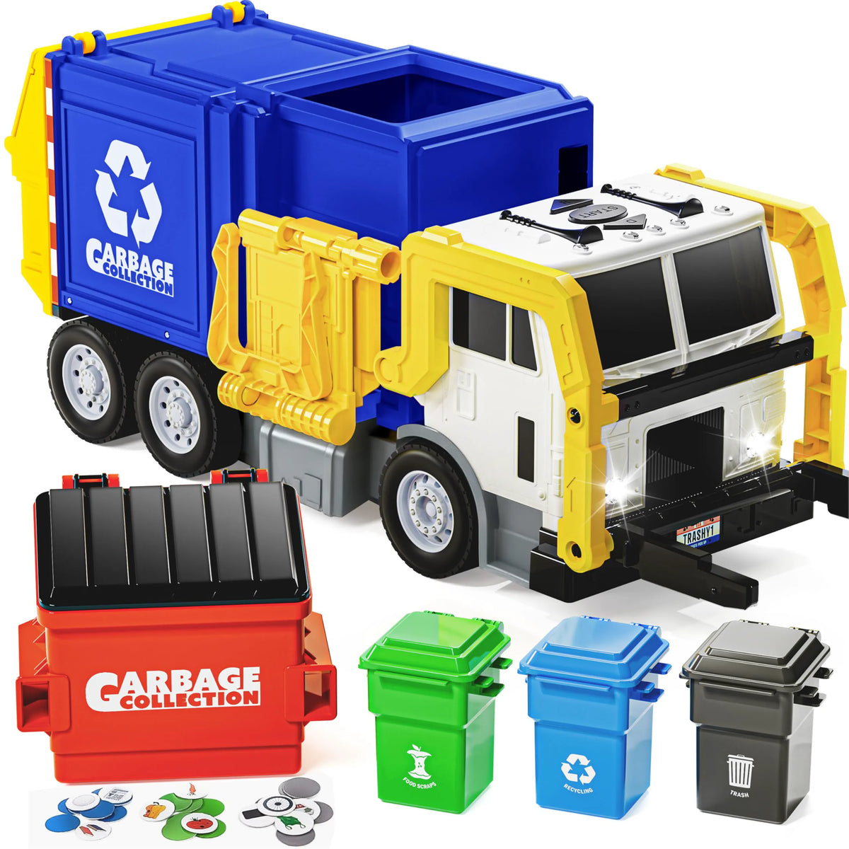 Large Friction-Powered Garbage Truck Toy Set