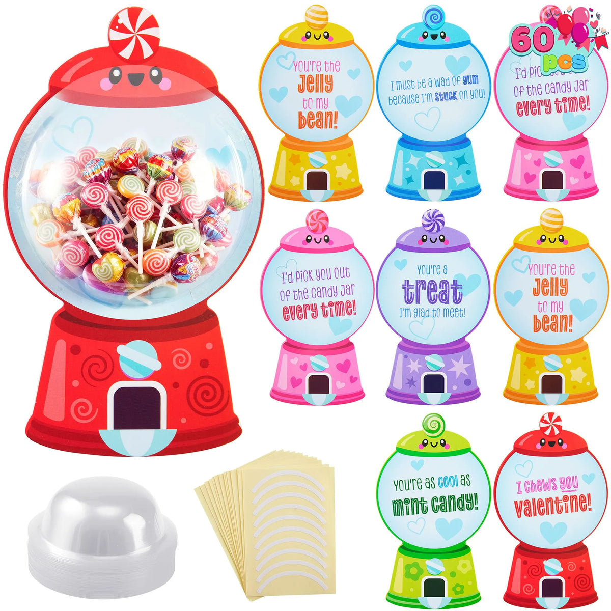 60 Valentine's Day Candy Dispenser Cards with Craft Treat Holders