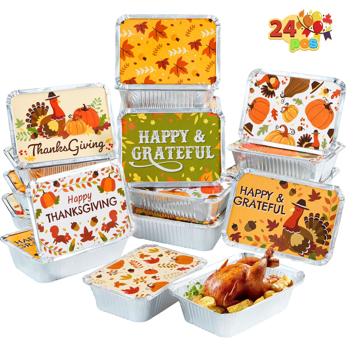 24-Pack Thanksgiving Leftover Containers with Lids