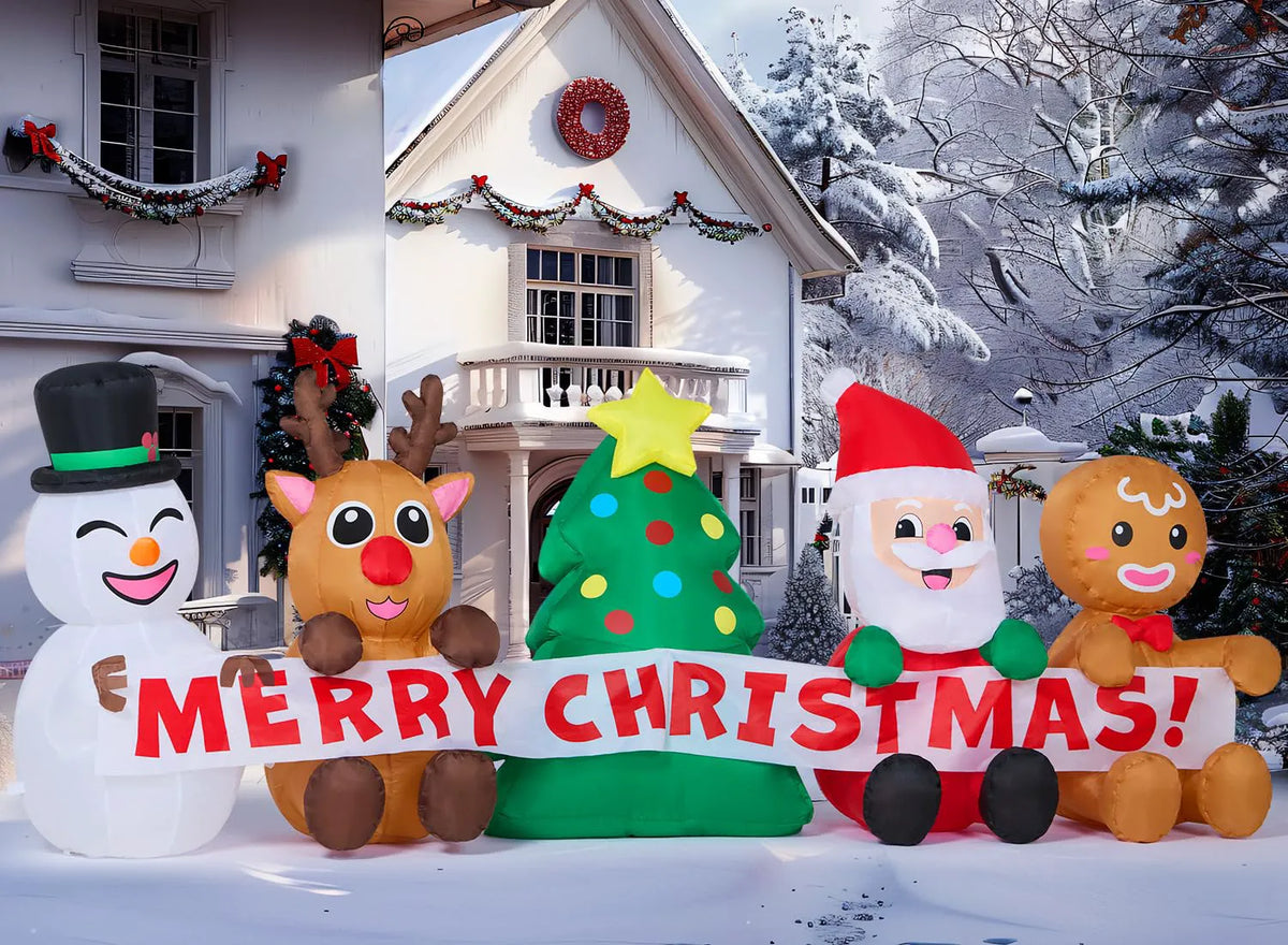 8FT Christmas Inflatable with 4 Characters and Tree