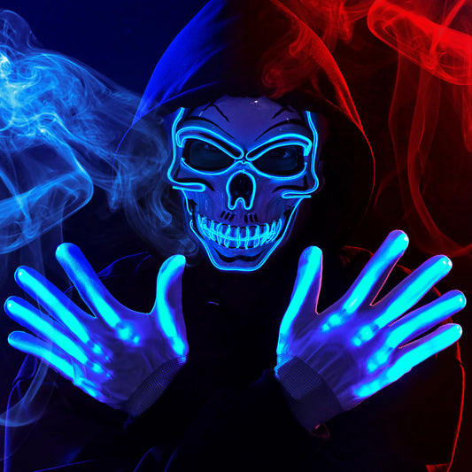 Halloween LED Skull Mask & Light-Up Gloves (Blue)