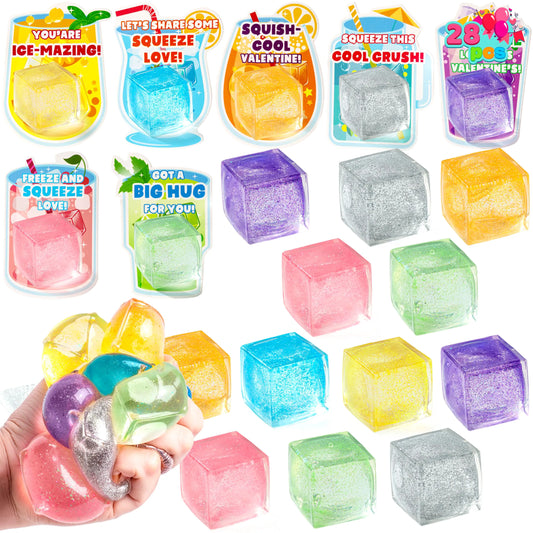 28 Valentine's Day Cards with Ice Cube Shaped Malt Sugar Squeeze Balls