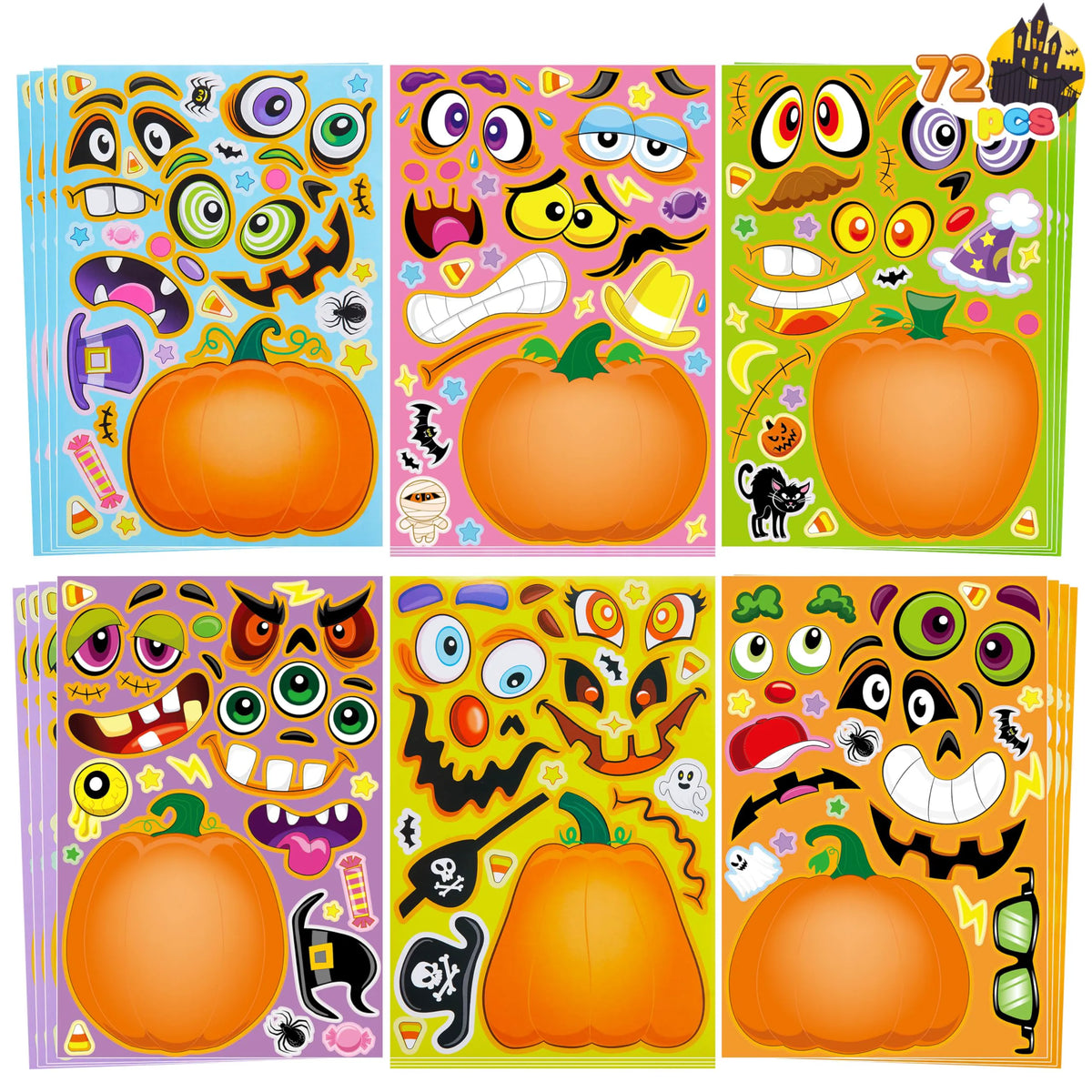 72 Halloween Pumpkin Stickers for Kids Party Favors