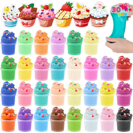 30-Piece Valentine's Day Multicolored Butter Slime Set with Rubber Slices & Dessert Cards