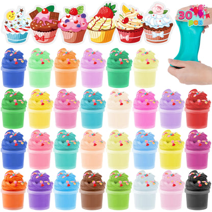 30-Piece Valentine's Day Multicolored Butter Slime Set with Rubber Slices & Dessert Cards
