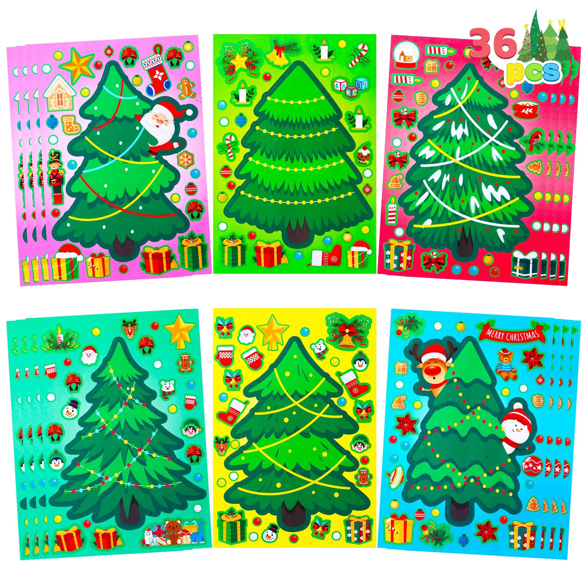 36 Christmas Tree Stickers - DIY Xmas Stocking Stuffers