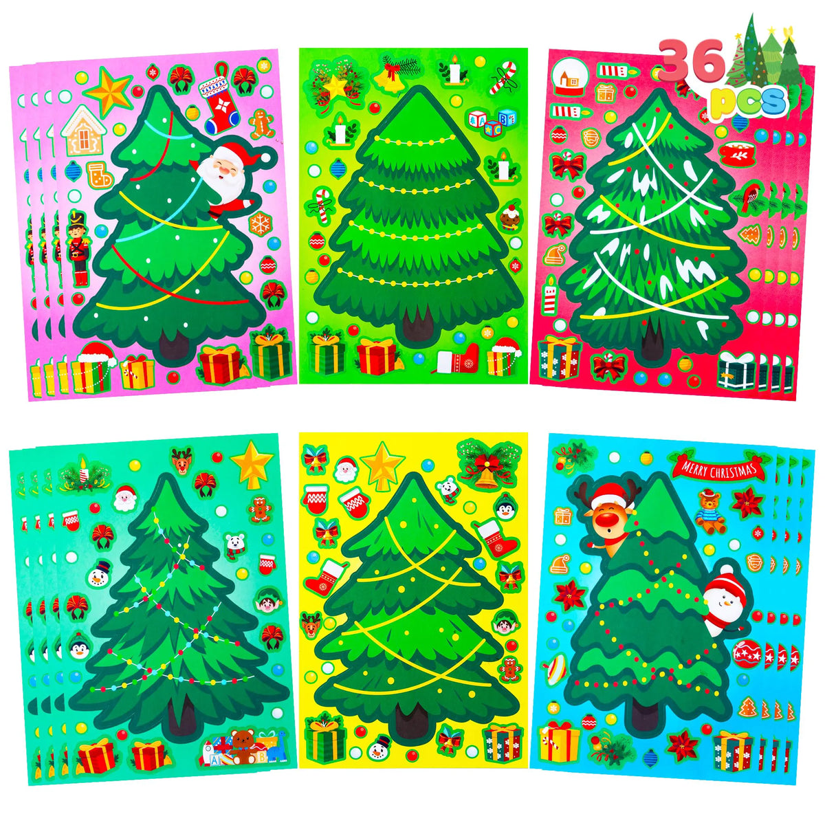 36 Christmas Tree Stickers - DIY Xmas Stocking Stuffers
