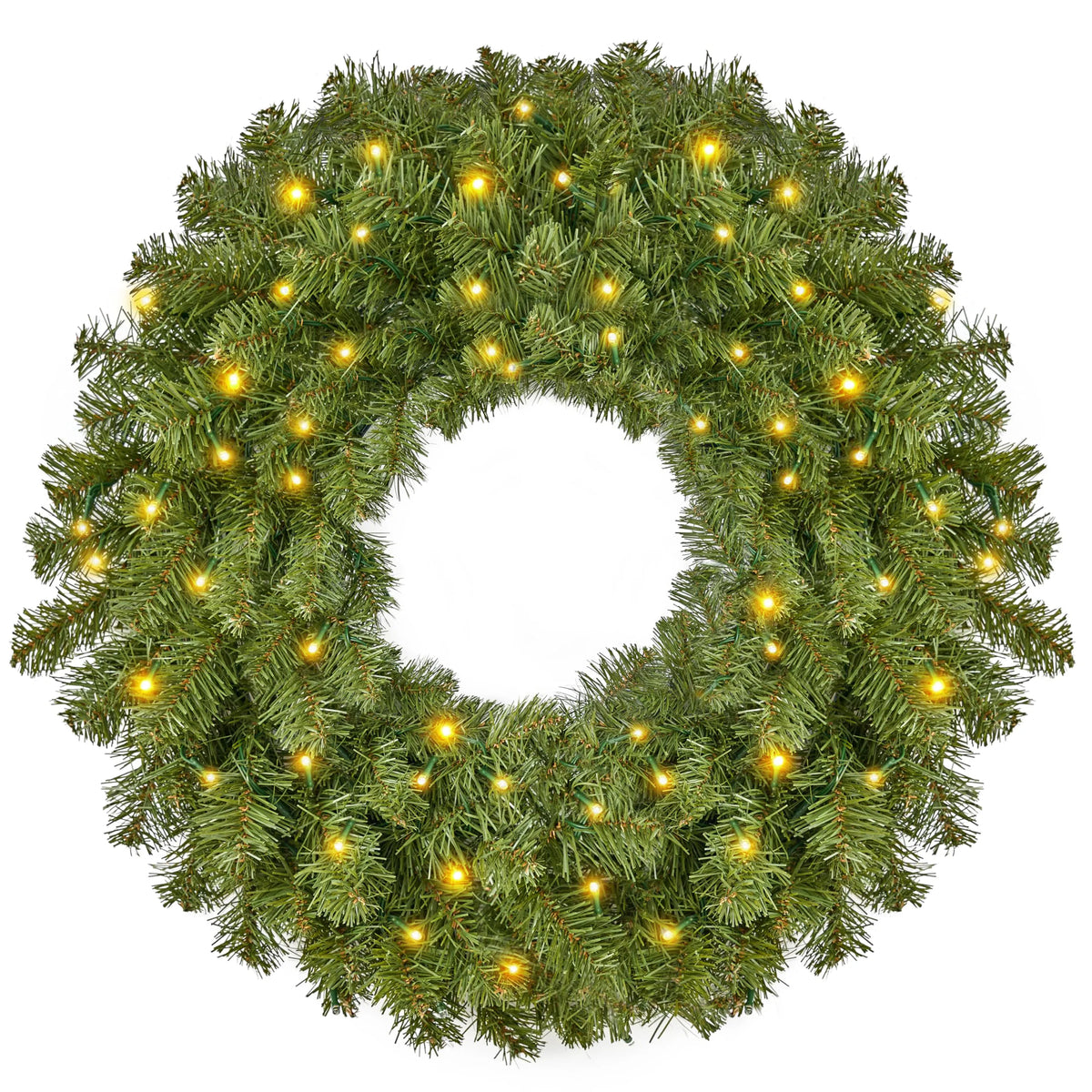 24-Inch Pre-Lit Christmas Wreath with Warm Lights