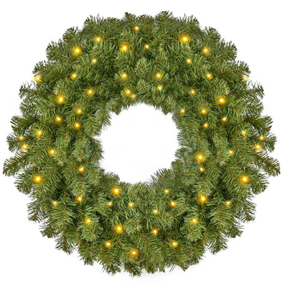 24-Inch Pre-Lit Christmas Wreath with Warm Lights