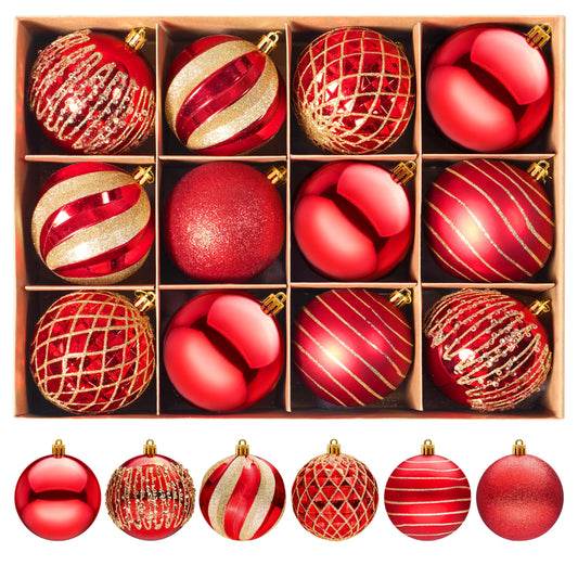 12-Piece Set of 3.15-Inch Red and Gold Christmas Ball Ornaments