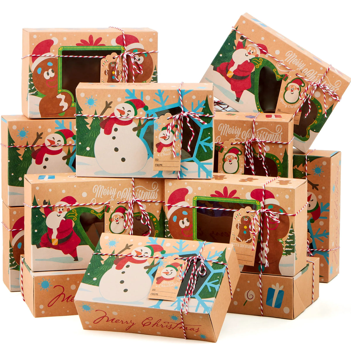24 PCS Christmas Cookie Gift Baking Box with Window, Auto-Popup Design