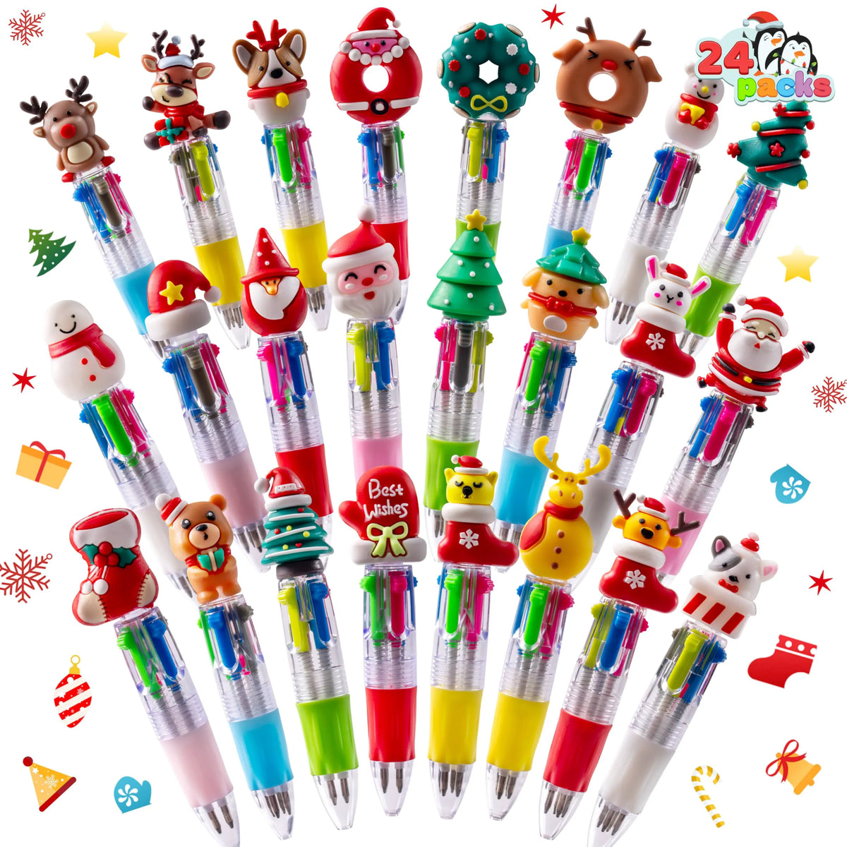 24 Pack Christmas Multicolor Pens for Kids