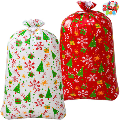 2 Large Red & White Christmas Holiday Plastic Gift Bags
