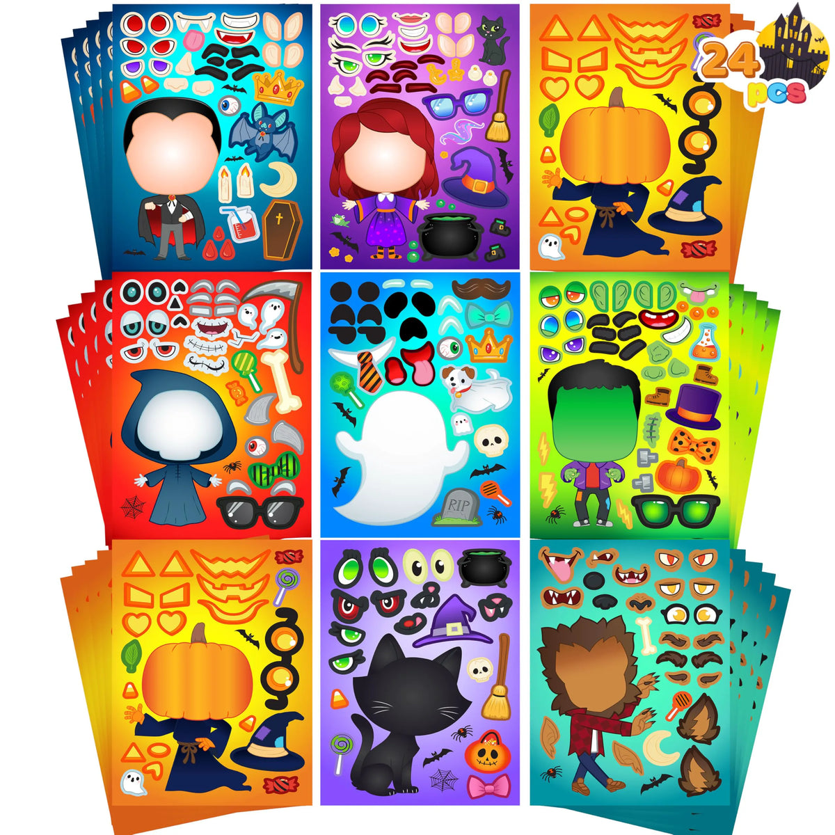 24 Halloween Make-a-Face Stickers - Party Favors for Kids