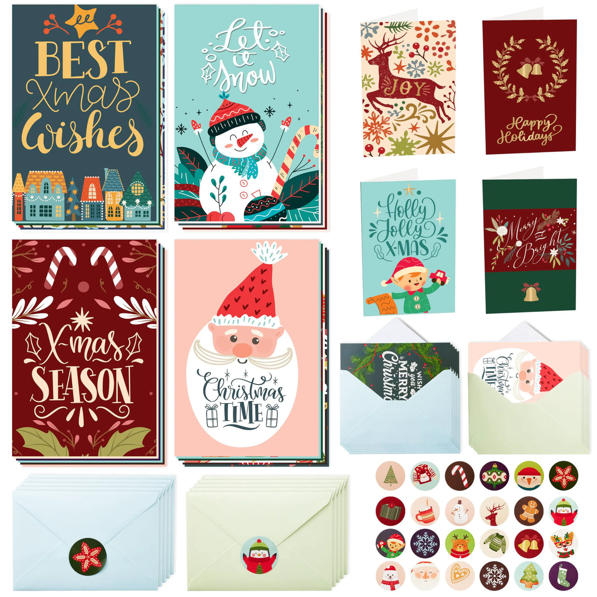 24 Christmas Cards with Envelopes and Stickers