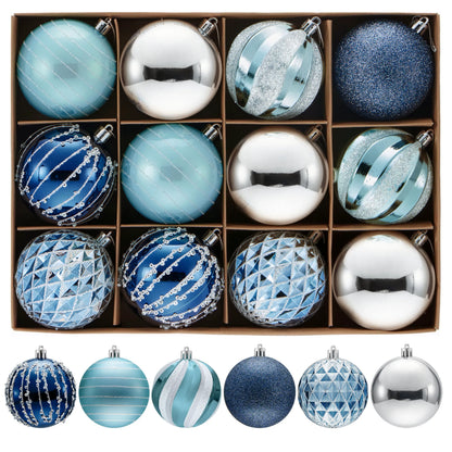 12-Piece 3.15-Inch Blue and Silver Christmas Ball Ornaments Set