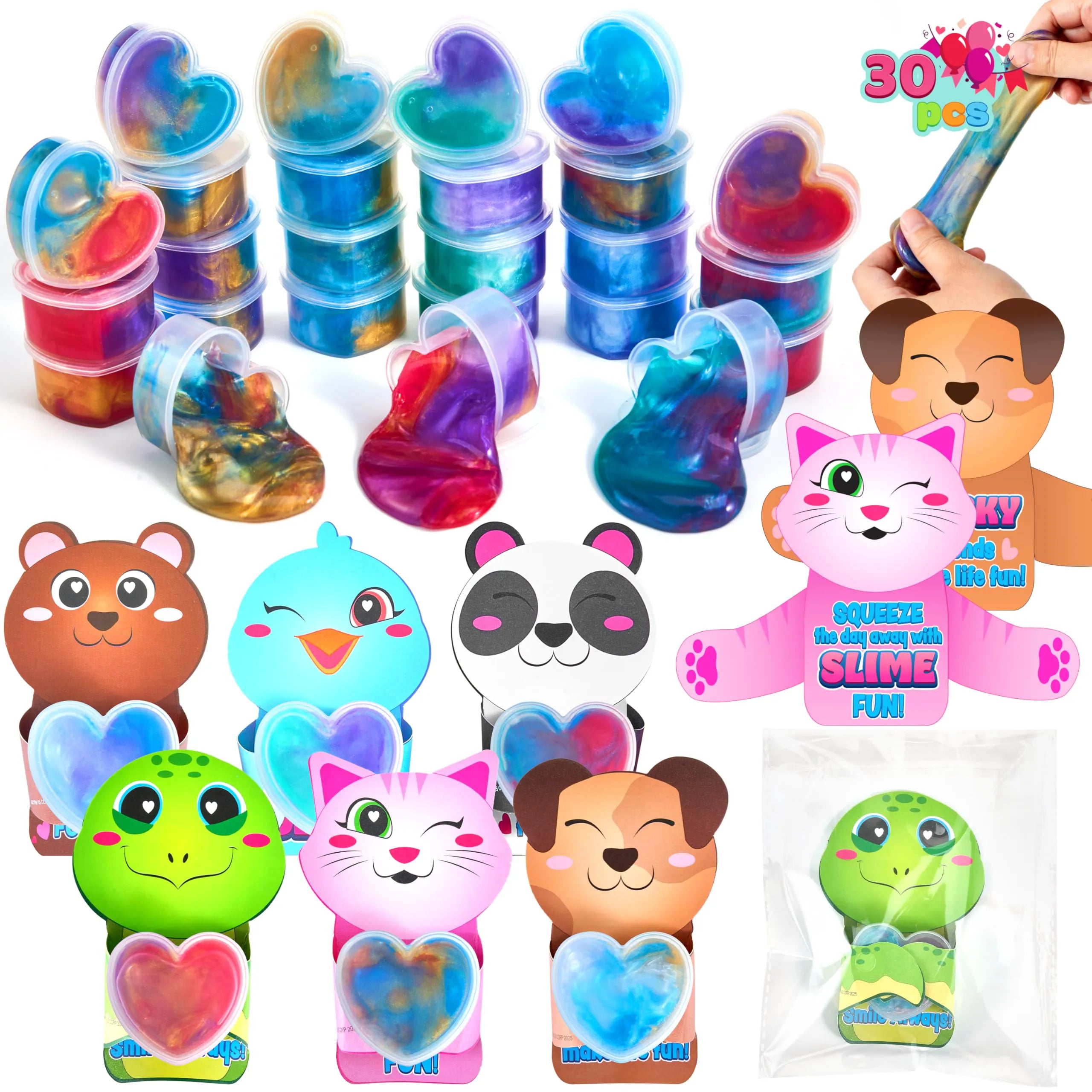 30 Valentine's Day Galaxy Slime Toys with Cute Themed Cards