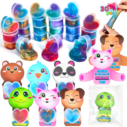 30 Valentine's Day Galaxy Slime Toys with Cute Themed Cards
