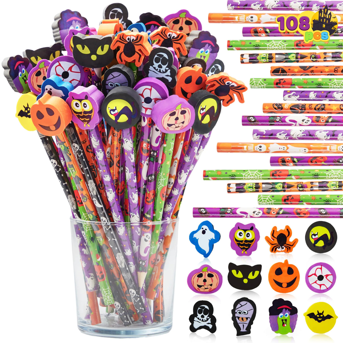 108-Piece Halloween Pencil Set with Erasers