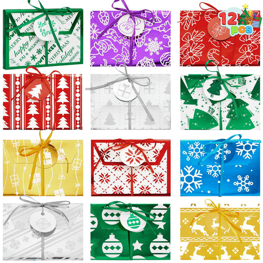 12 Pack Christmas Foil Gift Card Boxes with Ribbon