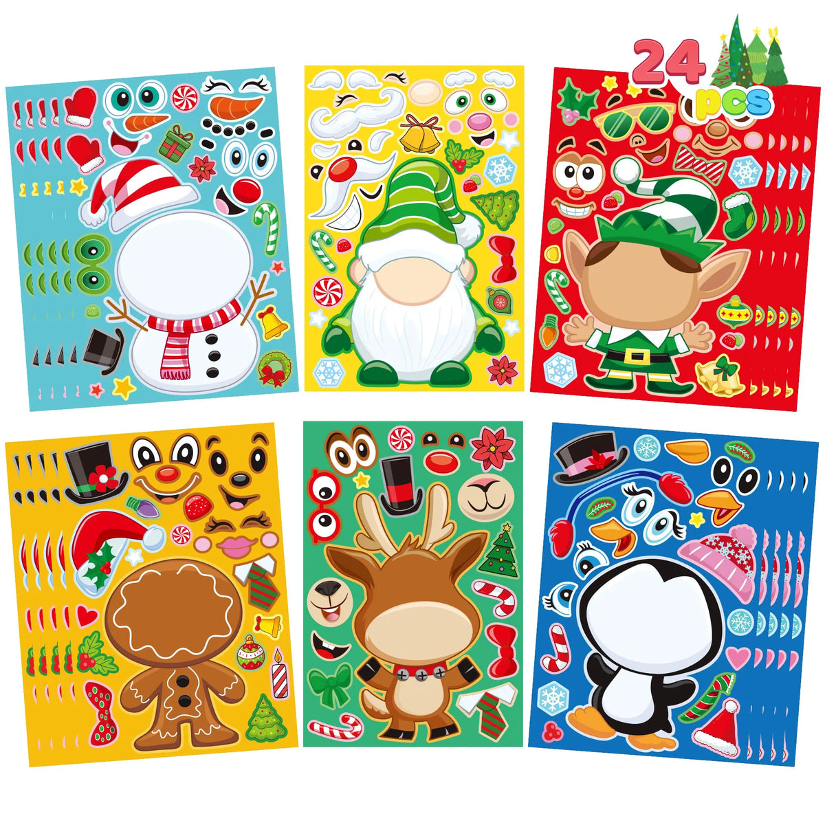 24 Christmas Make-a-Face Stickers