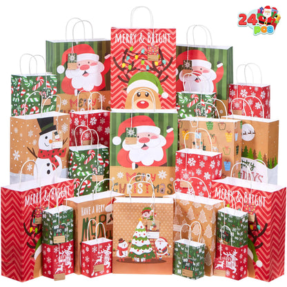 24-Pack Christmas White Kraft Gift Bags