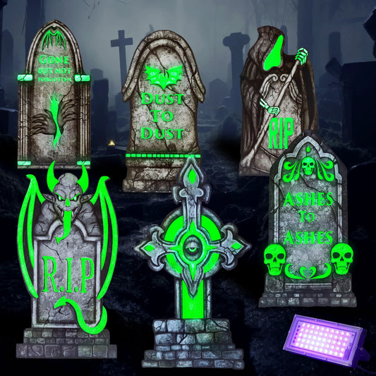 Glow-in-the-Dark Halloween Graveyard Tombstones for Outdoor Decor