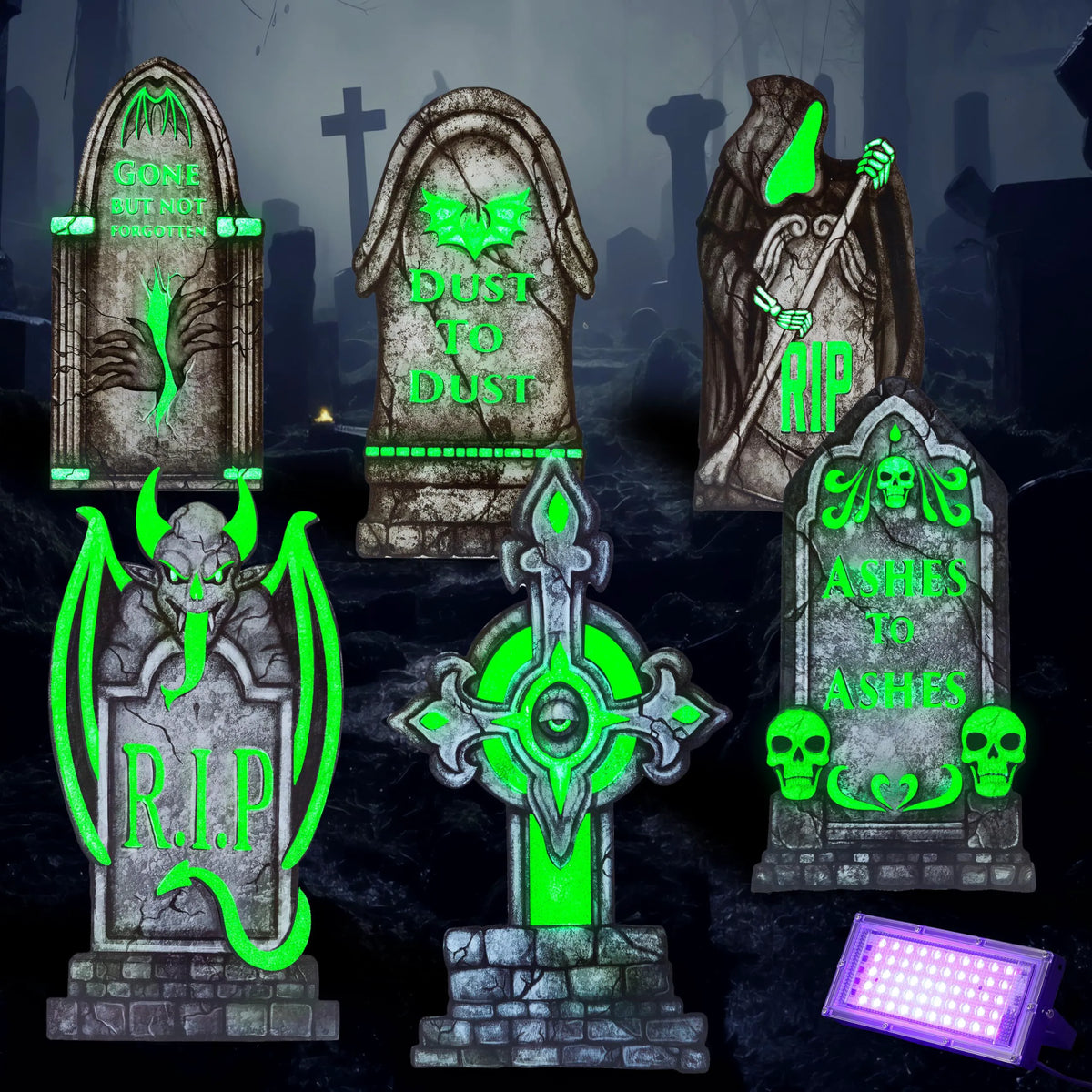 Glow-in-the-Dark Halloween Graveyard Tombstones for Outdoor Decor