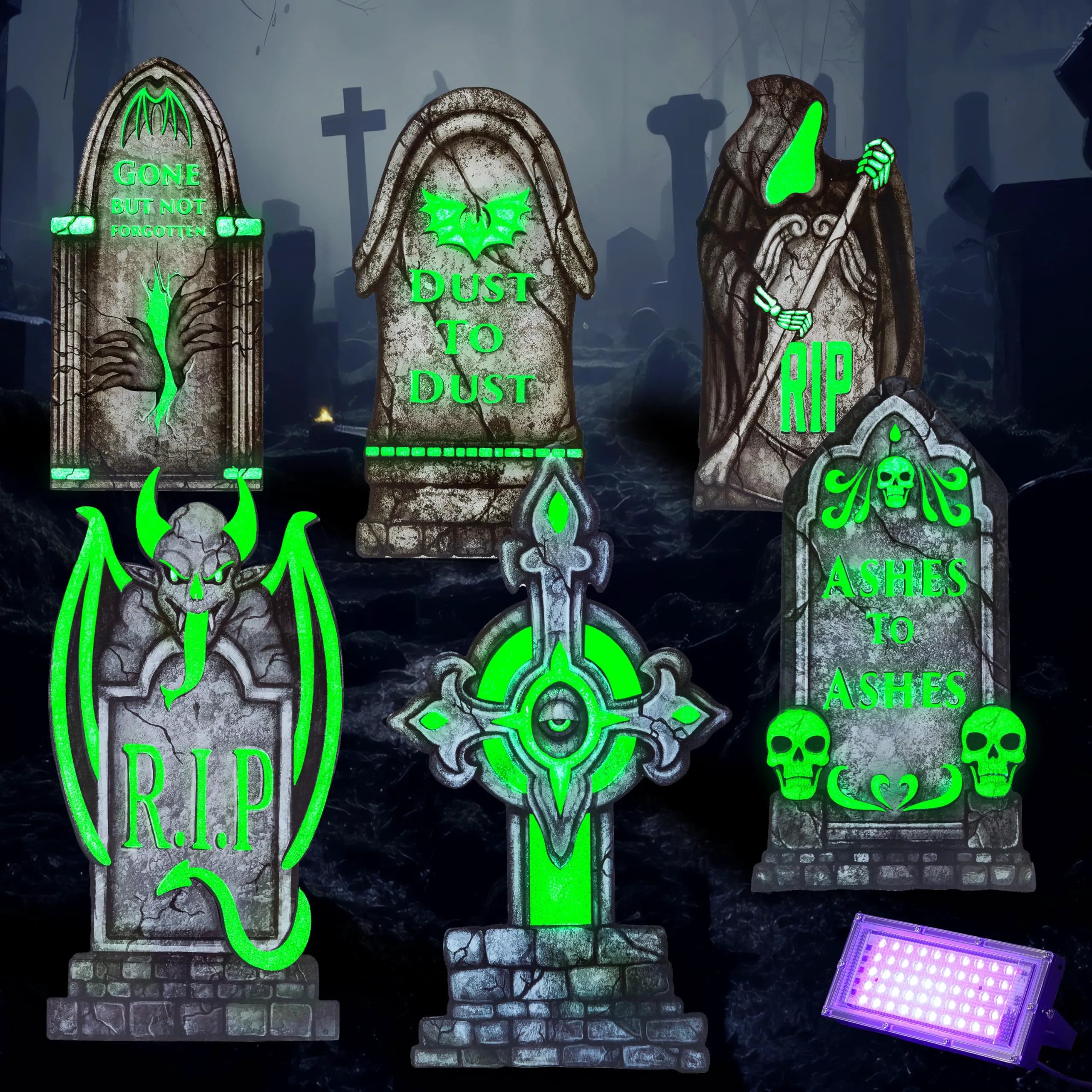 Glow-in-the-Dark Halloween Graveyard Tombstones for Outdoor Decor