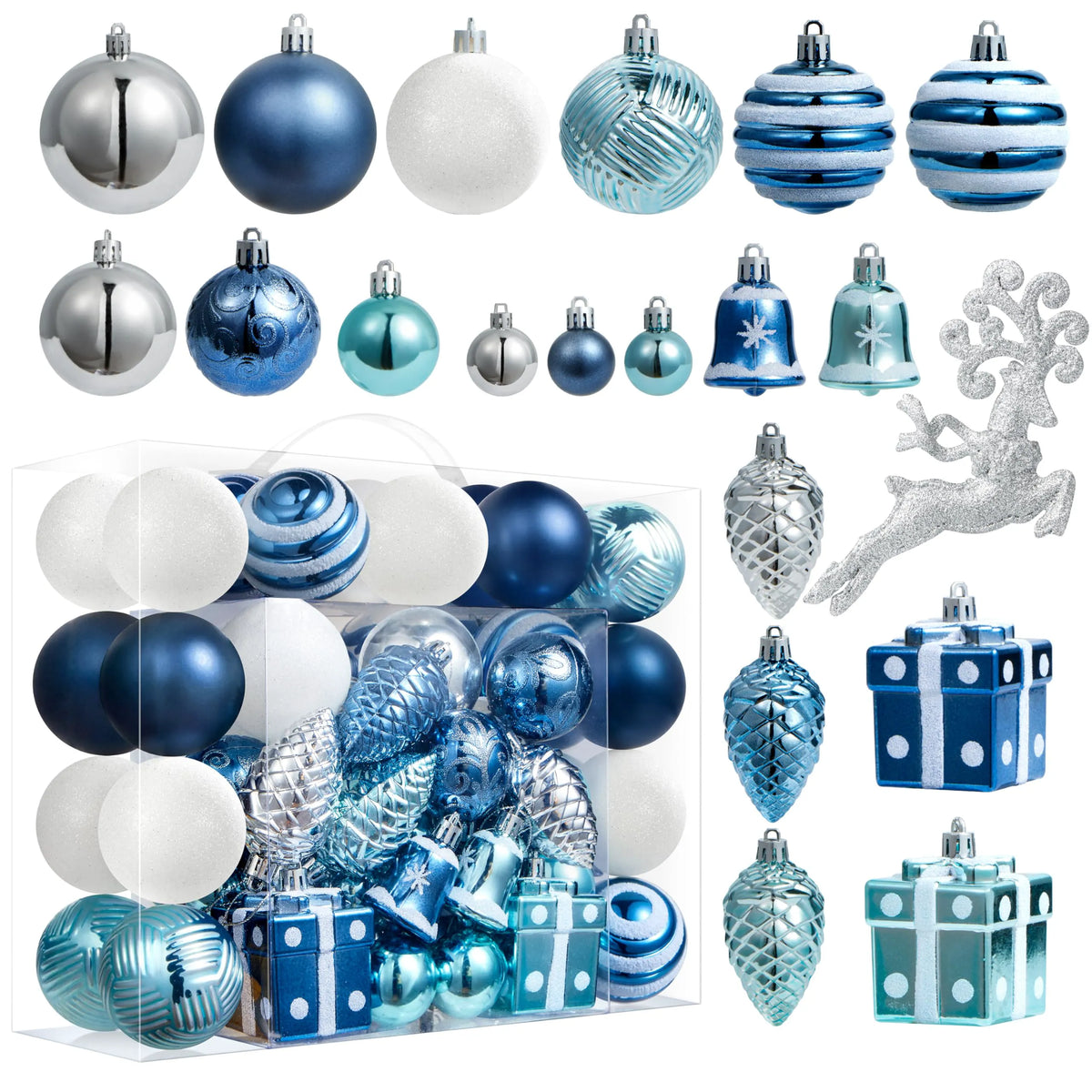 66-Piece Christmas Ball Ornament Set in Light Blue