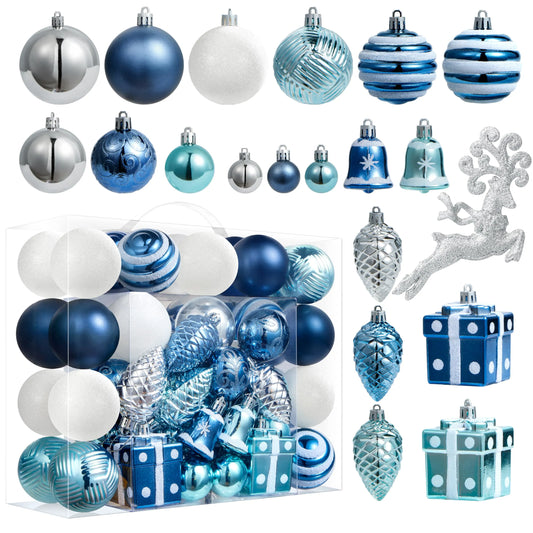 66-Piece Christmas Ball Ornament Set in Light Blue