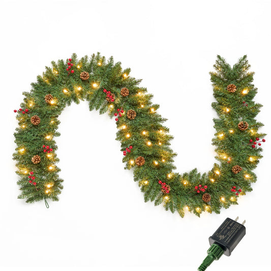 9-Foot Artificial Christmas Garland with Pine Cones and Red Berries