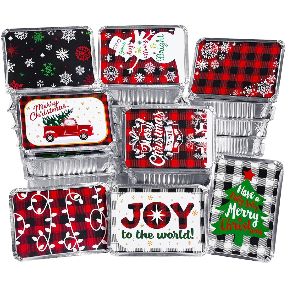 24-Pack Rectangular Christmas Foil Containers with Lids