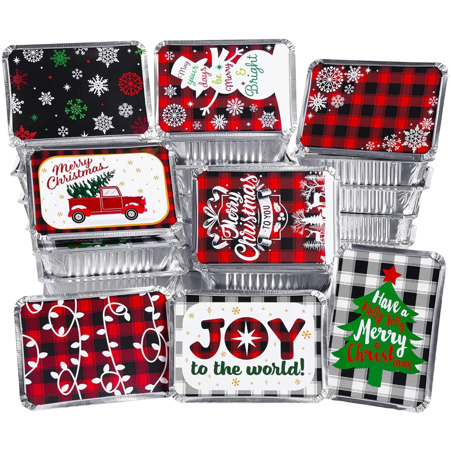 24-Pack Rectangular Christmas Foil Containers with Lids