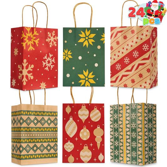 24-Pack Christmas Kraft Paper Gift Bags for Holiday Treats