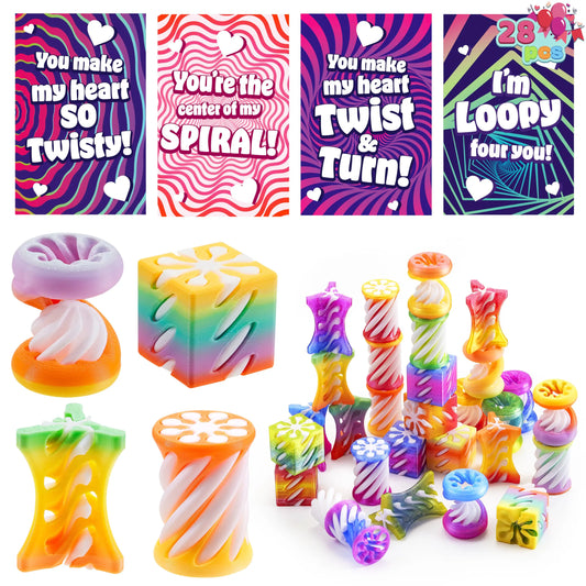 28Pcs Kids Valentine Cards with Impossible Spiral Cone Fidget Toys