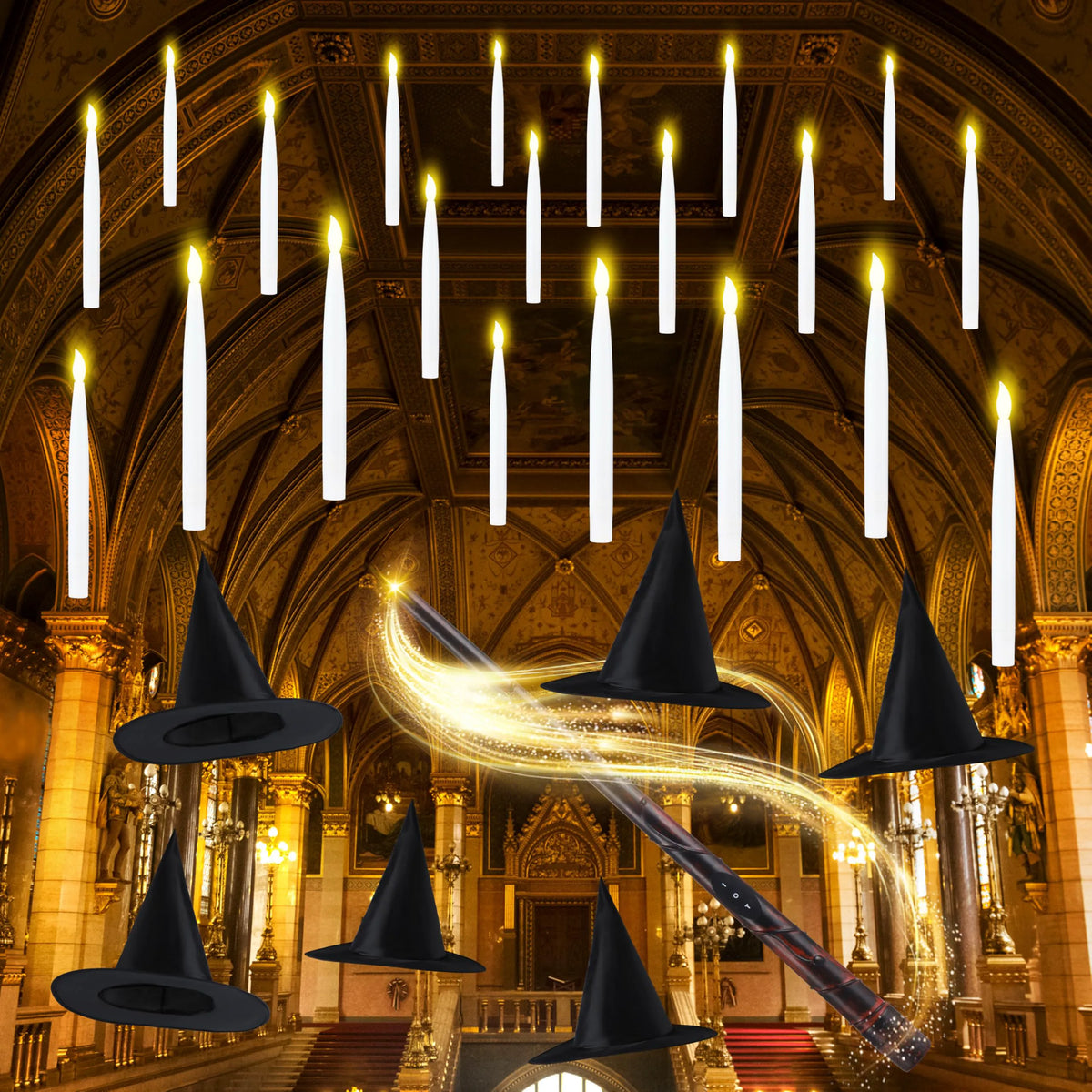 20-Pack Halloween Floating Candles with Witch Hat
