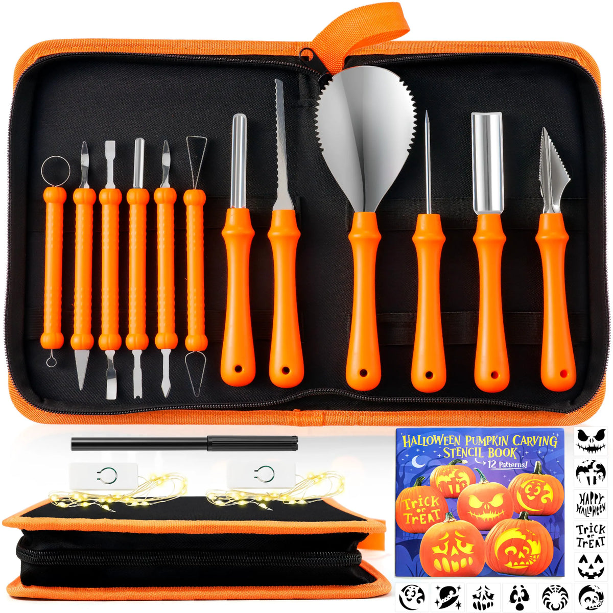 12-Piece Halloween Pumpkin Carving Kit, Professional Carving Set with Carrying Bag