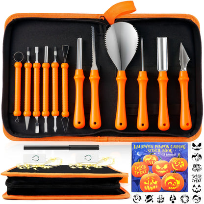 12-Piece Halloween Pumpkin Carving Kit, Professional Carving Set with Carrying Bag