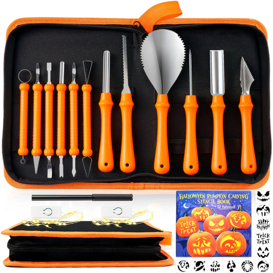 12-Piece Halloween Pumpkin Carving Kit, Professional Carving Set with Carrying Bag