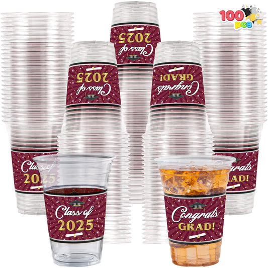100 Pack 16oz Graduation Party Cups - Maroon