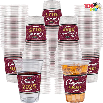 100 Pack 16oz Graduation Party Cups - Maroon