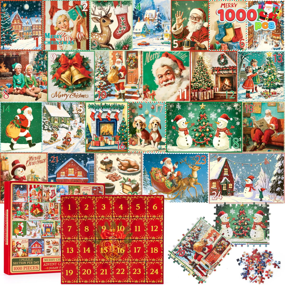 1000-Piece 24-Day Christmas Advent Calendar Puzzle Set