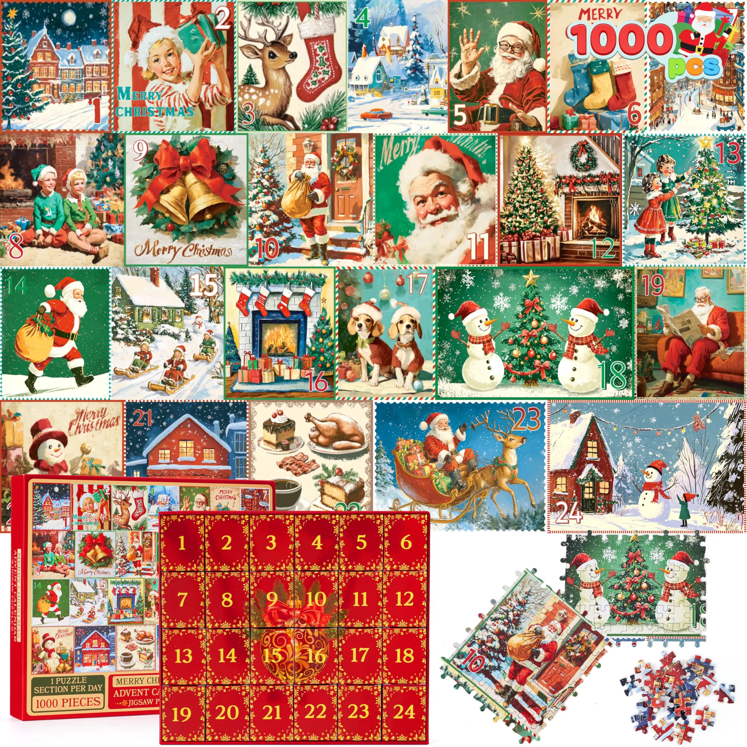 1000-Piece 24-Day Christmas Advent Calendar Puzzle Set