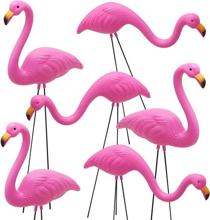 Set of 6 Small Pink Flamingo Yard Ornaments