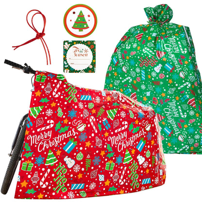 2-Piece Christmas Jumbo Bicycle Bags, Red & Green, 72x60 Inches