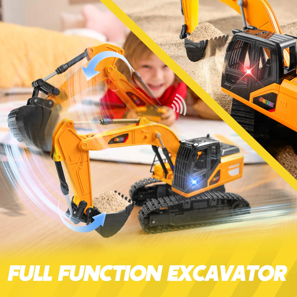 2.4GHz RC Excavator Toy with Lights for Kids Birthday Gift